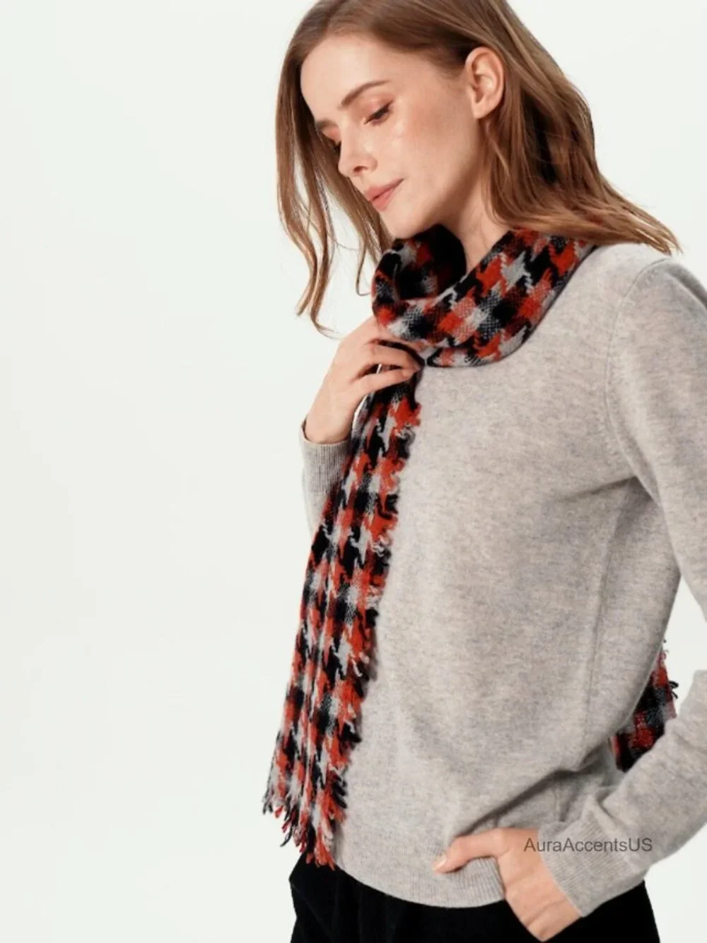 100% Cashmere Fringed Scarf Soft Winter Wrap Elegant Gift